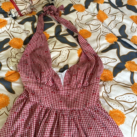 Unique Vintage Cherry Print Gingham dress - Picture 5 of 7